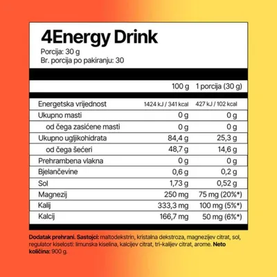 4Energy Izotonični sportski napitak, 900g, Limun-Limeta