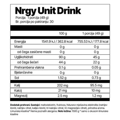 Nduranz Izotonični sportski napitak Nrgy Unit, 1500 g, Limun