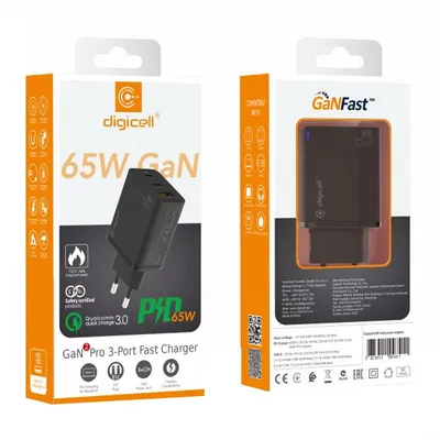 Digicell Naponski adapter 65W GaN, Crni