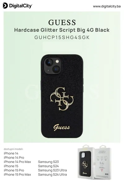 Guess Maska sa šljokicama za iPhone 15 Pro Max, Crna