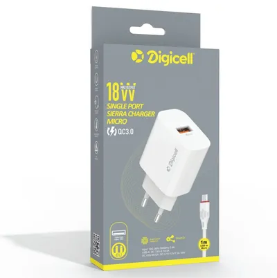 Digicell Punjač Sierra set micro 3.0QC 18W, Bijeli