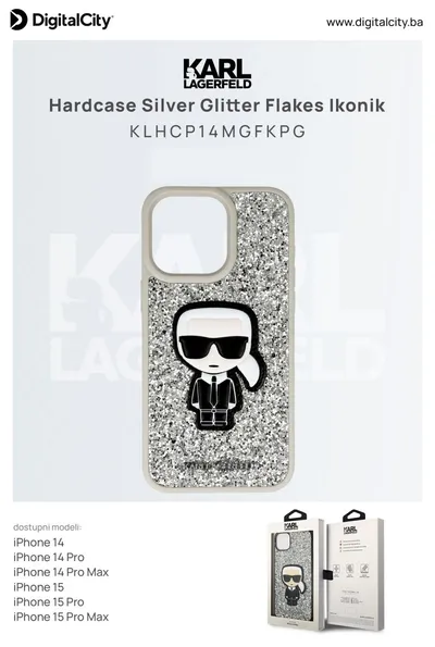Karl Lagerfeld Maska sa šljokicama Ikonik za Samsung S23 Ultra, Srebrna