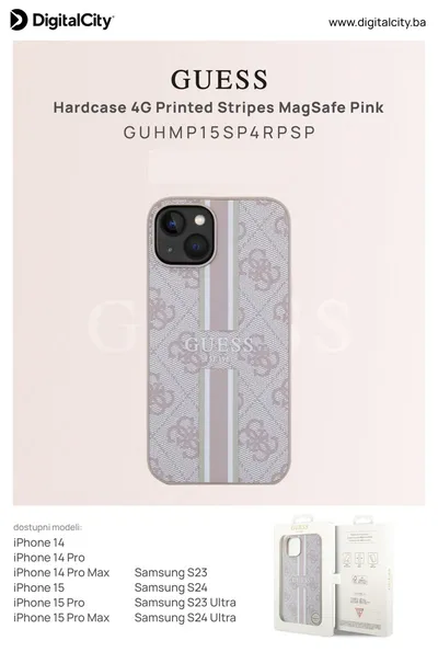 Guess Maska sa štampanim prugama MagSafe za Samsung S23 Ultra, Roze
