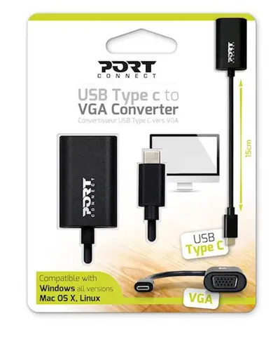 Port Designs Adapter, USB-C u VGA, 1920 x 1200 ili 1080p