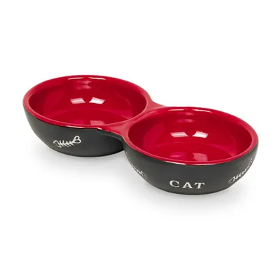 Nobby Dupla keramička posuda za mačke Cat, 2x22 cm, 130 ml, Crno-crvena