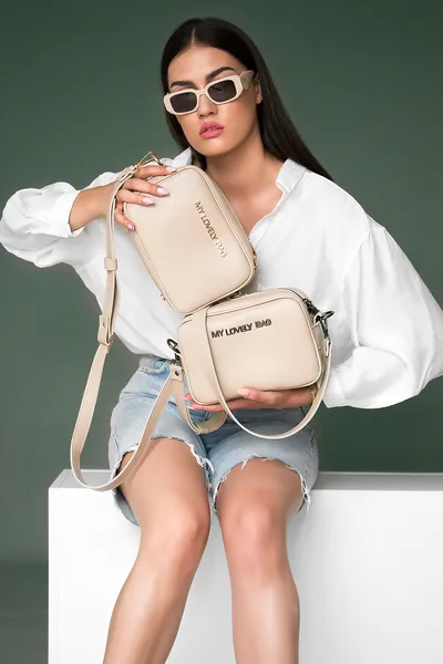 Lovely Bag Brittany - Tamno Bež Torba, Zlatni Metal