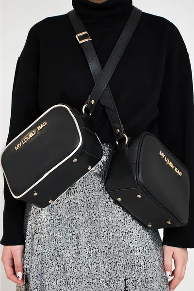 Lovely Bag Brittany - Crno/Bež Torba, Zlatni Metal