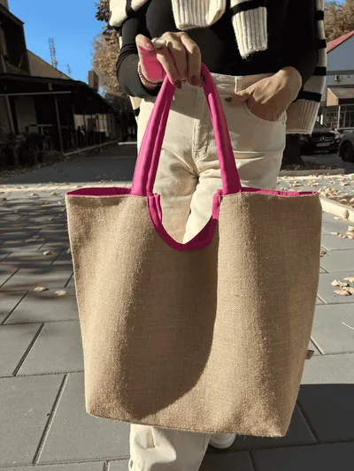 Moyo Ženska torba od jute Nora, Roze ručka, Smeđe boje