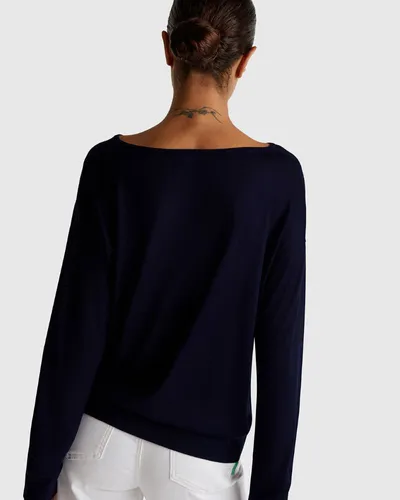 Benetton Ženska majica dugih rukava sa dubokim izrezom 103VD10AV-616-XL, Teget