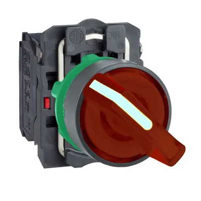 Schneider Electric Preklopka Svjetleća Bez Povrata XB5AK124B5, Crvena 0-1 Fi 22mm 1NO+1NC 24V AC/DC, Plastična