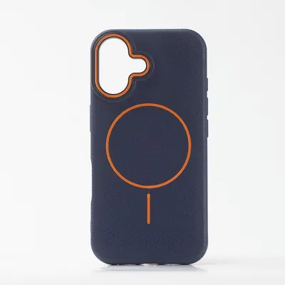 Zaštitna maska za telefon iPhone 16 LICHI Leather MagSafe, Tamnoplava