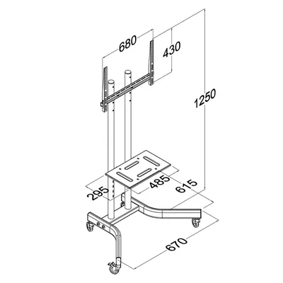Maclean Stalak-kolica za TV prijemnik MC-739, 32"- 65", 40 kg, Crna