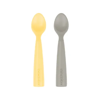 MINIKOIOI Silikonska kašikice Mellow Yellow/Powder Grey, žuta i siva