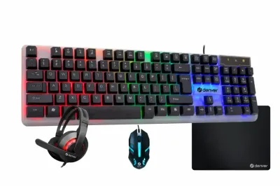 Denver Set 4u1 GCO-610NL, Tastatura, Miš, Podloga, Slušalice, Crni