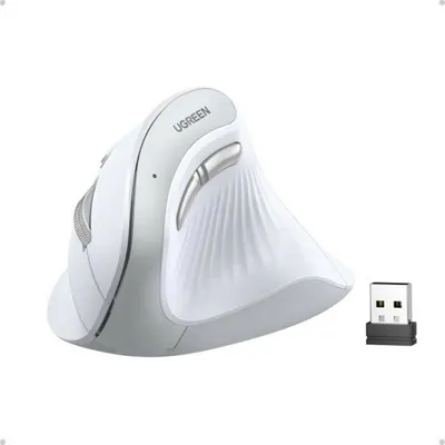 Ugreen Bežični ergonomski vertikalni miš, Bluetooth, Wi-Fi, Bijeli