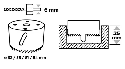 Graphite Set kruna za bušenje rupa s adapterom 56T722, 32-54mm, 6 komada