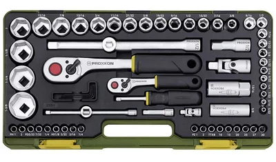 Proxxon Set nasadnih ključeva, 1/2" i 1/4", 65 komada