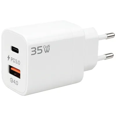 Redline Punjač kućni GL-35W-AC, 1 x USB-A, 1 x USB-C, Brzi, 35W, GaN, Bijeli