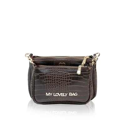 Lovely Bag Ženska torba, Gina, Kroko, Smeđa torba, Zlatni metal