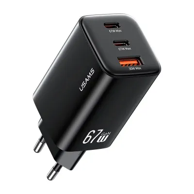 Usams Punjač CC265 67W GaN ACC 3 Ports Fast punjač (EU) JC Series, Crni