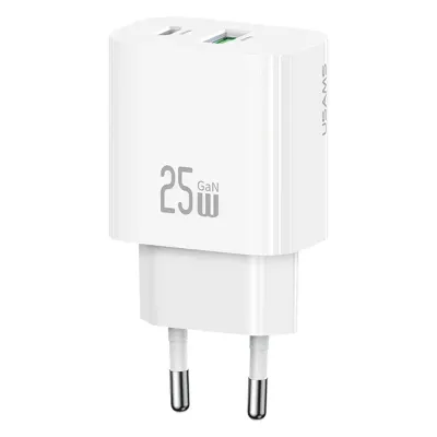 Usams Fast punjač, CC315 T65 25W, A+C, Dual-Port, EU, Bijeli
