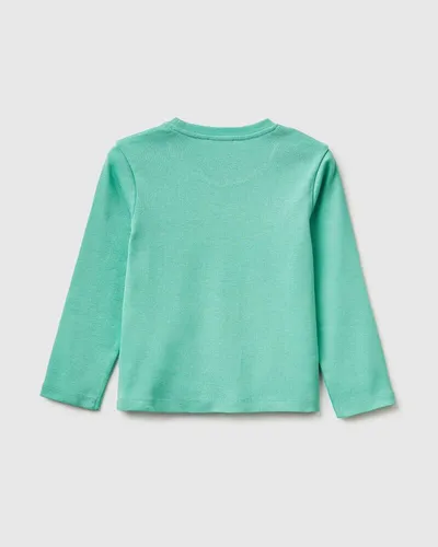 Benetton Majica za bebe od organskog pamuka sa svjetlucavim logotipom 3I9WG10LTP-13D-82, Tirkizna
