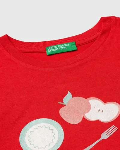 Benetton Majica za djevojčice s printom i šljokicama 3I1XG10M8P-30A-YS, Crvena