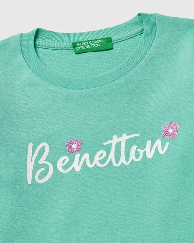 Benetton Majica za djevojčice od organskog pamuka 3I9WG10LTP-13D-YS, Tirkizna
