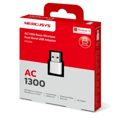 Mercusys Bežični Nano USB Adapter MA30N, AC1300, Dual Band, Bijeli