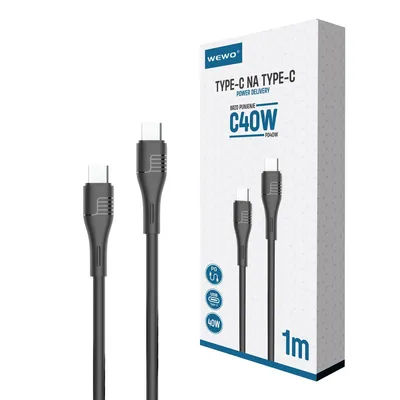 Wewo Data Kabel Type-C na Type-C, 40W, 1m, Crni