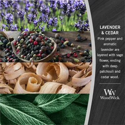 WoodWick Mirisna svijeća Classic Lavender & Cedar, Mini, Siva