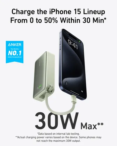 ANKER Eksterna baterija 30W sa USB-C kablom, zelena