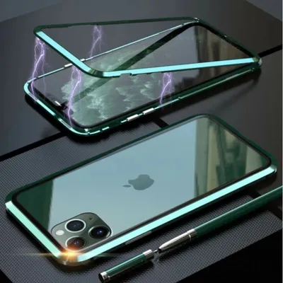 Staklena maska za iPhone 15, 360°, Magnetska, Zelena