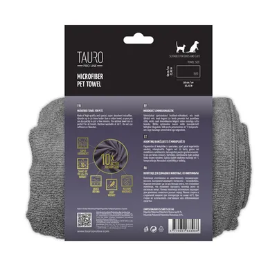 Tauro Pro Line Mikrofiber peškir za kućne ljubimce, 60x90 cm, Sivi
