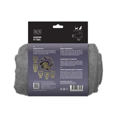 Tauro Pro Line Mikrofiber peškir za kućne ljubimce, 80x120 cm, Sivi