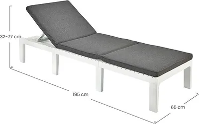 PROGARDEN Sklopiva ležaljka Haiti s jastukom – bijela, 5 položaja, 65 x 195 x 78 cm