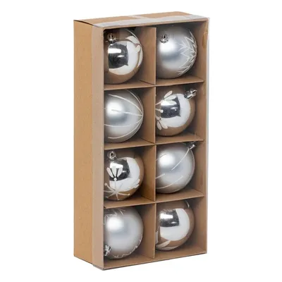 Atmosphera Set od 8 ukrasa za jelku, Kugle 8 cm, srebrno-bijele boje