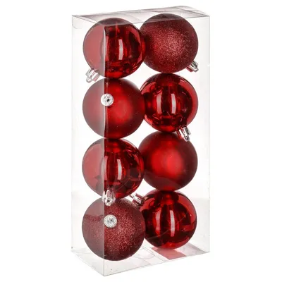 Atmosphera Set od 8 ukrasa za jelku, Plastične kugle 7 cm, crvene boje