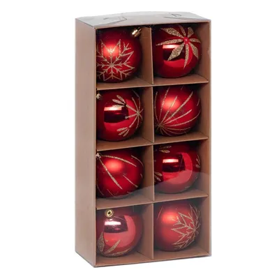 Atmosphera Set od 8 ukrasa za jelku, Plastične kugle 8 cm, crvene boje sa zlatnim detaljima