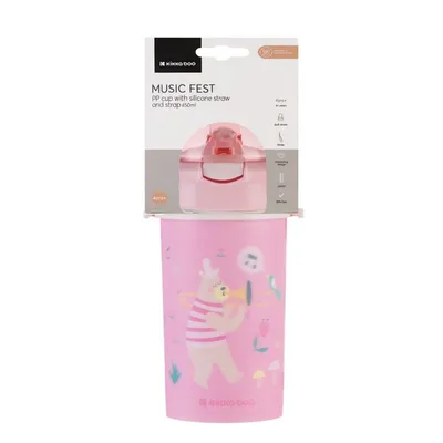Kikka Boo Šalica sa silikonskom slamkom i remenom, 450 ml, roze