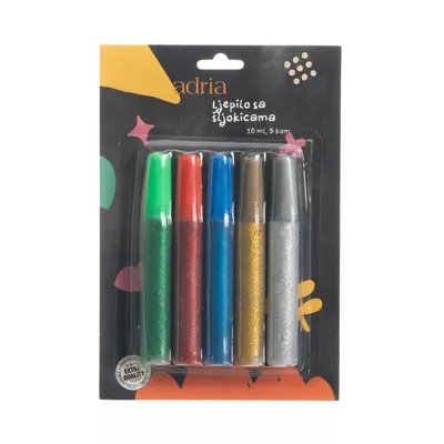 Adria Ljepilo sa šljokicama 450425,10ml, 5 komada, Šareno