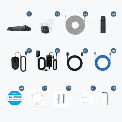 Reolink NVR snimač NVS8-5MD4, 5MP, 8 kanalni, 2TB HDD, Crni + 4x Sigurnosne kamere, PoE, Bijele