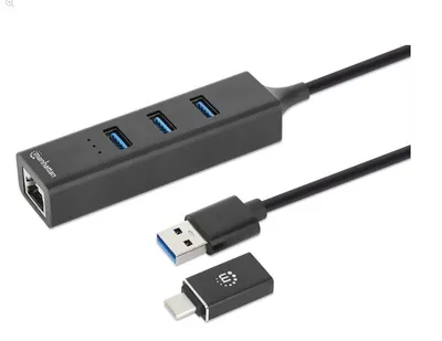 Manhattan Docking stanica, 3xUSB 3.0, Tipe-C/A adapter, Crna