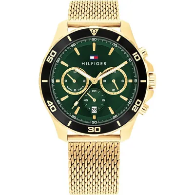 TOMMY HILFIGER Muški ručni sat 1792093, Kvarcni mehanizam, Zeleno kućište, Zlatne boje