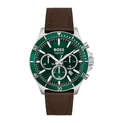 HUGO BOSS Muški ručni sat HB1514098, Kvarcni mehanizam, Zeleno kućište, Smeđe boje