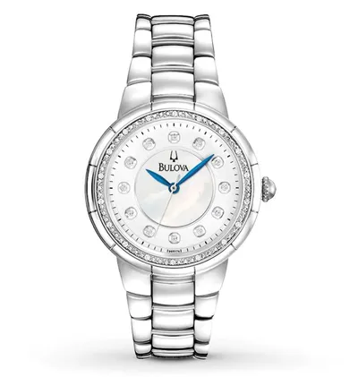 BULOVA Ženski ručni sat 96R174, Kvarcni mehanizam, Bijelo kućište, Srebrne boje