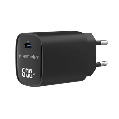 Gembird Brzi punjač USB Type-C TA-UC-1C-PD60LCD-01-BK, 60W, USB LCD, Crni