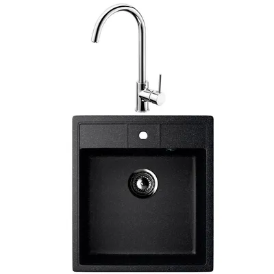 Valterra Granitna sudopera V404 sa lučnom slavinom, 450 x 500 mm, Crna