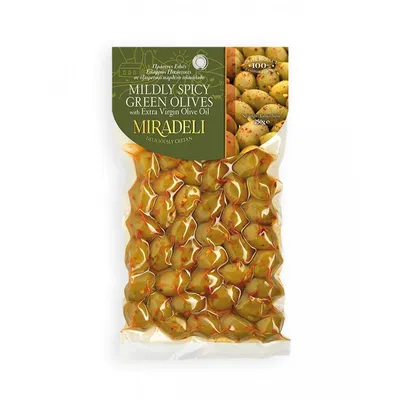 Miradeli Blago ljute zelene masline s crvenom čili paprikom, 250g