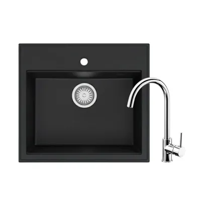 Valterra Granitna sudopera Verona sa inox slavinom, 560 x 510, Crna